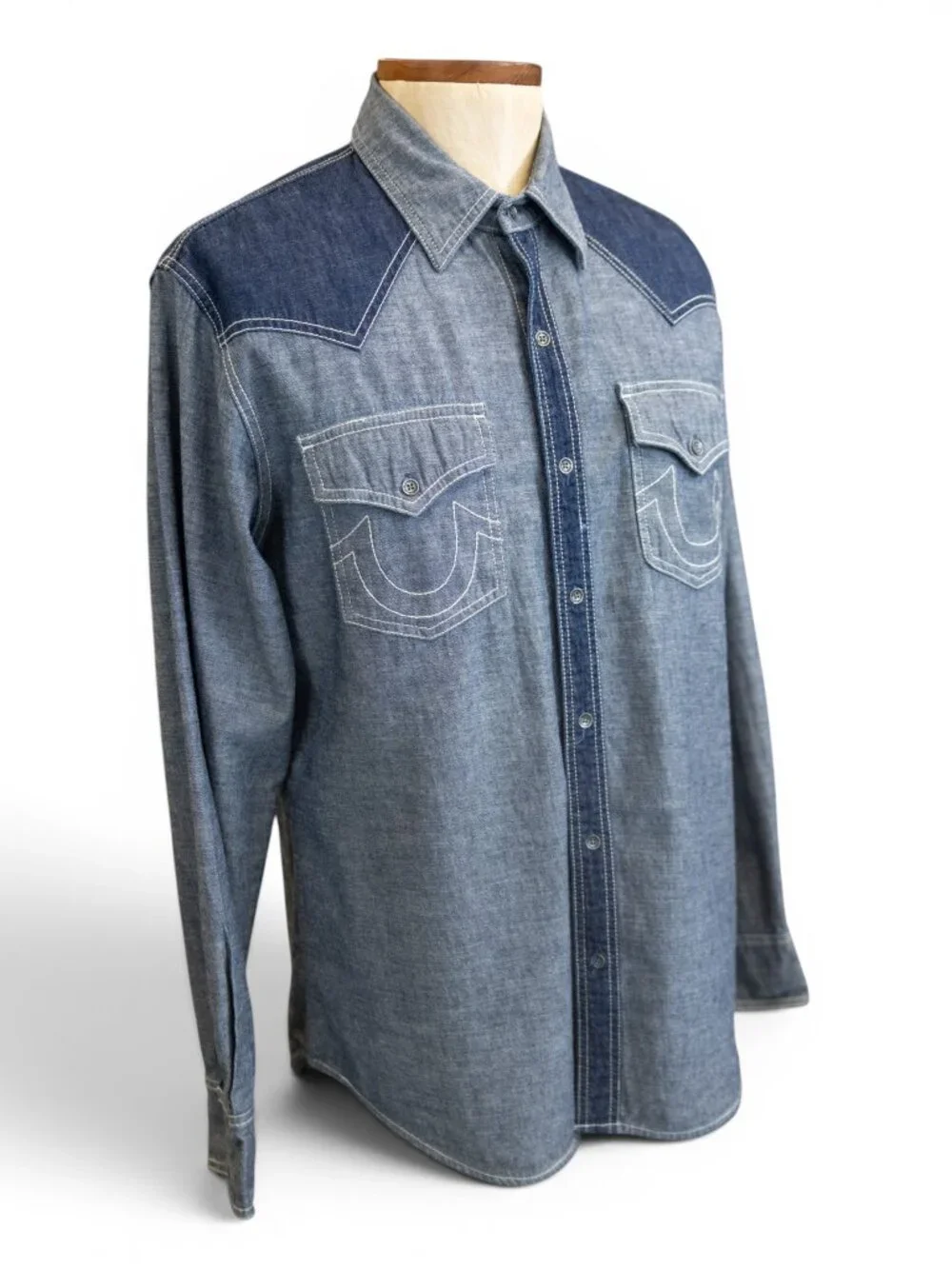 True Religion Denim Western Shirt 2XL | Two-Tone Snap Front Cowboy Shirt